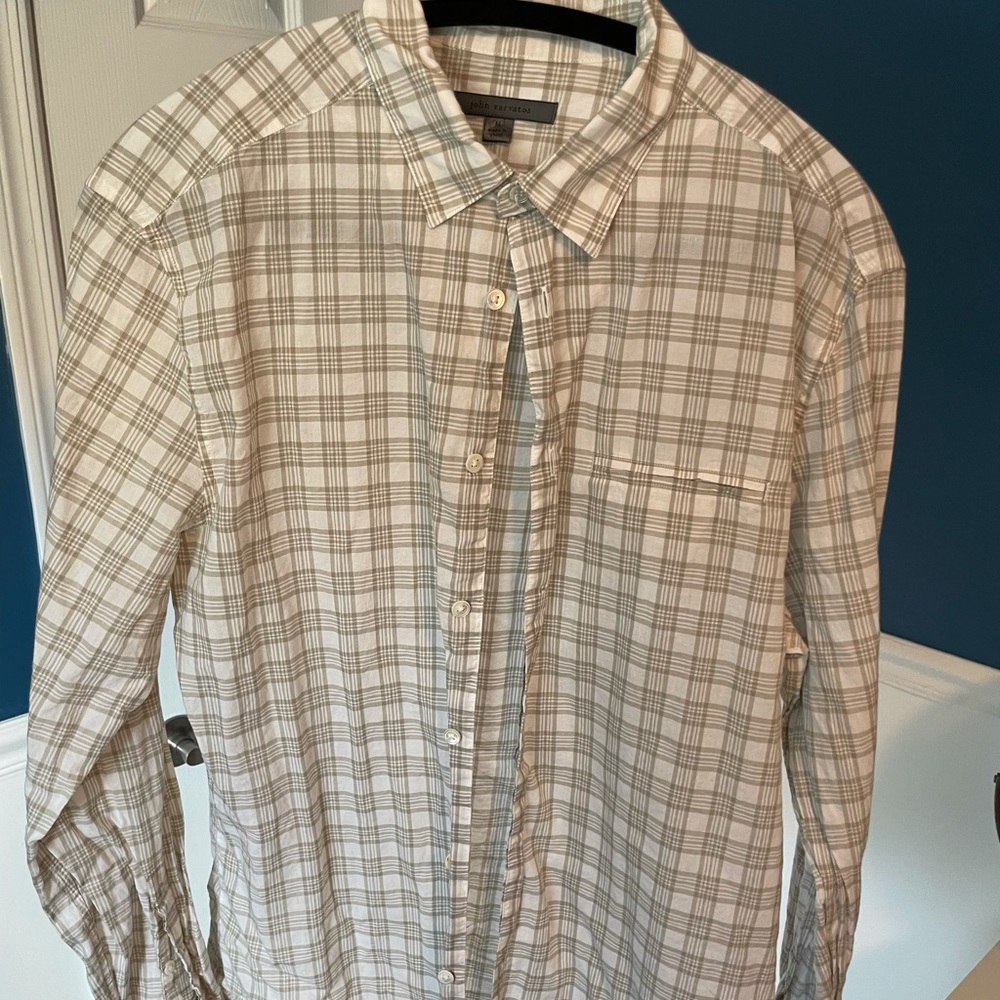 John Varvatos shirt, M, Tan/Cream Plaid